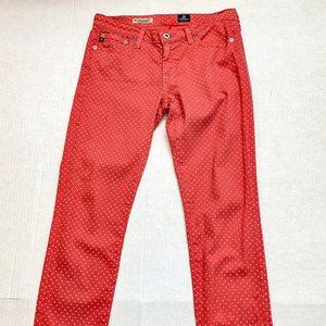 AG Adriano Goldschmied Stevie Red Pink Ankle Polka Dot Straight Jeans Size 25